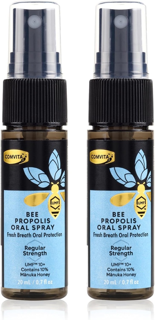 Comvita Bee Propolis Throat Spray - Natural Immune Support, Soothing Mint Flavor with New Zealand UMF 10+ Manuka Honey, Antioxy, Diyetary Supplement - 0.7 fl oz, Pack of 2