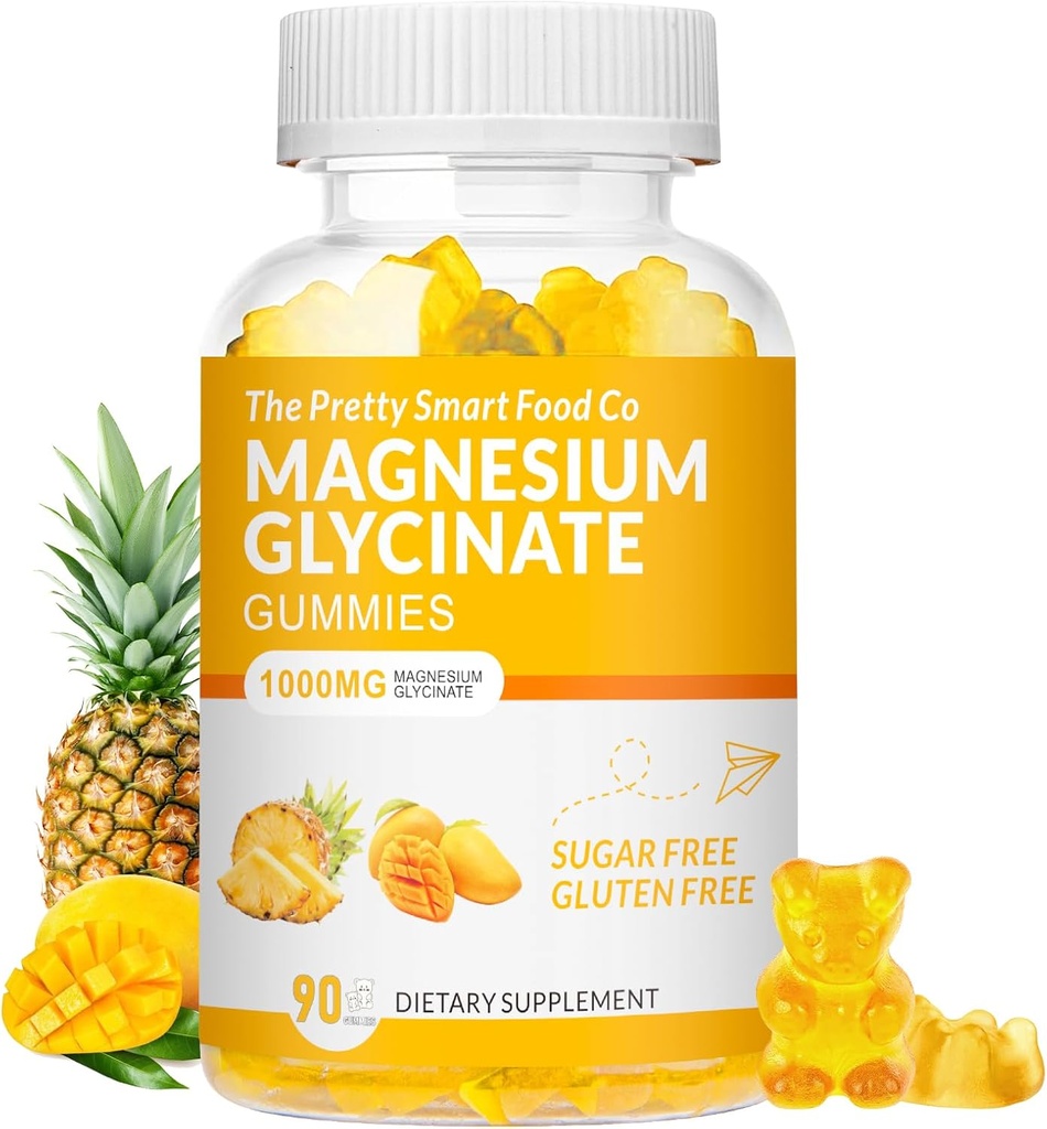 Magnezyum Glycinate Gummies 1000 mg - 90 Ct Magnezyum | Rahatlama, Stres Yardımı, Vitamin D, B6, CoQ10 Calm Mood & Sleep Support - Mango Pineapple Gummies