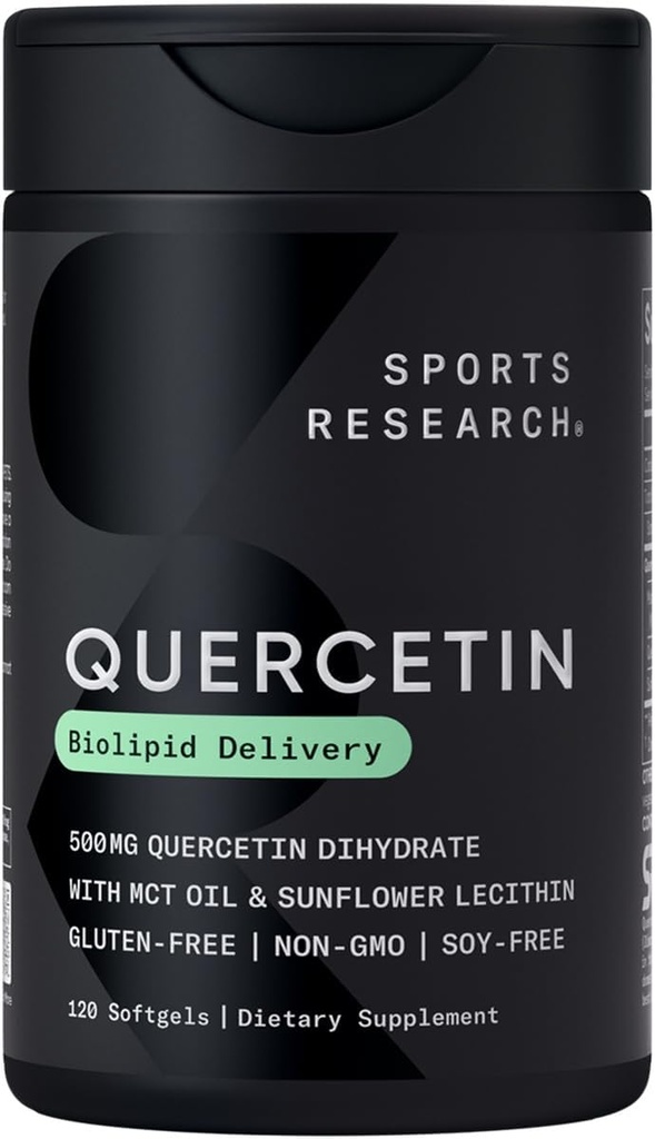 Sports Research Quercetin with Coconut MCT Oil & Ηλιόλουστη Λεκιθίνη για Καλύτερη Απορρόφηση - Υποστηρίζει Αντιοξειδωτική Δραστηριότητα & Ανοσολογική Υγεία – Χωρίς γλουτένη & Μη ΓΤΟ Επαληθευμένο - 120 Υγρά Softgels