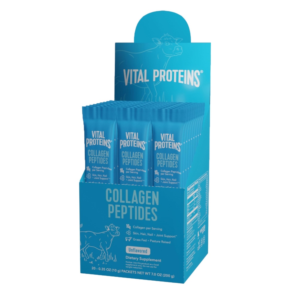Vital Proteins Collagen Peptides Powder Supplement, Hydrolyzed Collagen Peptides Travel Pack, 20 Individual Packets