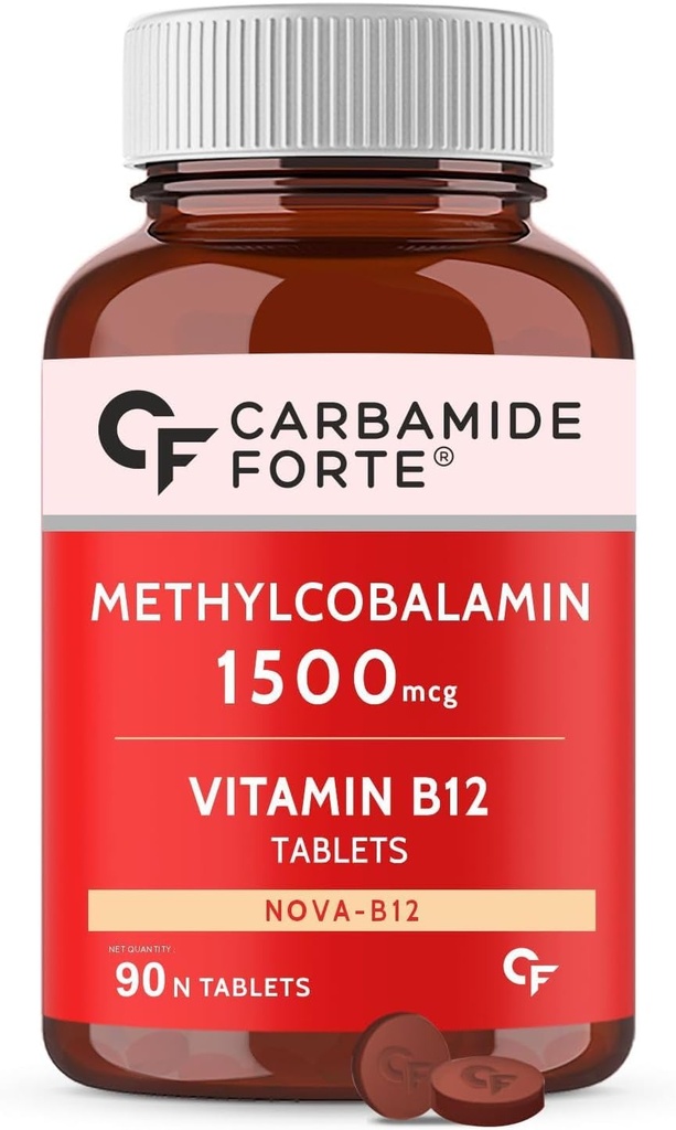 Genric Carb-Amide Forte Vitamin B12 Tabletleri 1500mcg - Thingse Form of Mecobalamin B12 Supplement for Men & Women- 90 Veg Tabletleri için