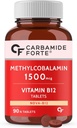 Genric Carb-Amide Forte Vitamin B12 Tabletleri 1500mcg - Thingse Form of Mecobalamin B12 Supplement for Men & Women- 90 Veg Tabletleri için