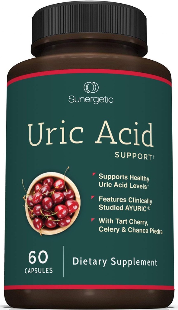 Sunergetic Premium Uric Acid Support Supplement – Uric Acid Cleanse & Kidney Support – Tart Cherry, Chanca Piedra, Celery Extract & Turmeric - 60 Capsules