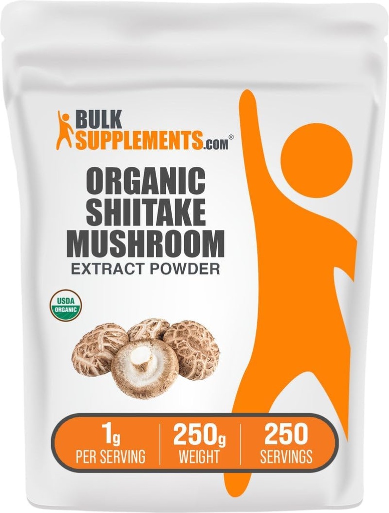 BulkSupplements.com Organik Shiitake Mushroom Extract Toz - Organik Shiitake Mushroom Toz Supplement, Immune Support - Vegan & Gluten Free, 1g per Service, 250g (8.8 oz) (Pazarda 1g)