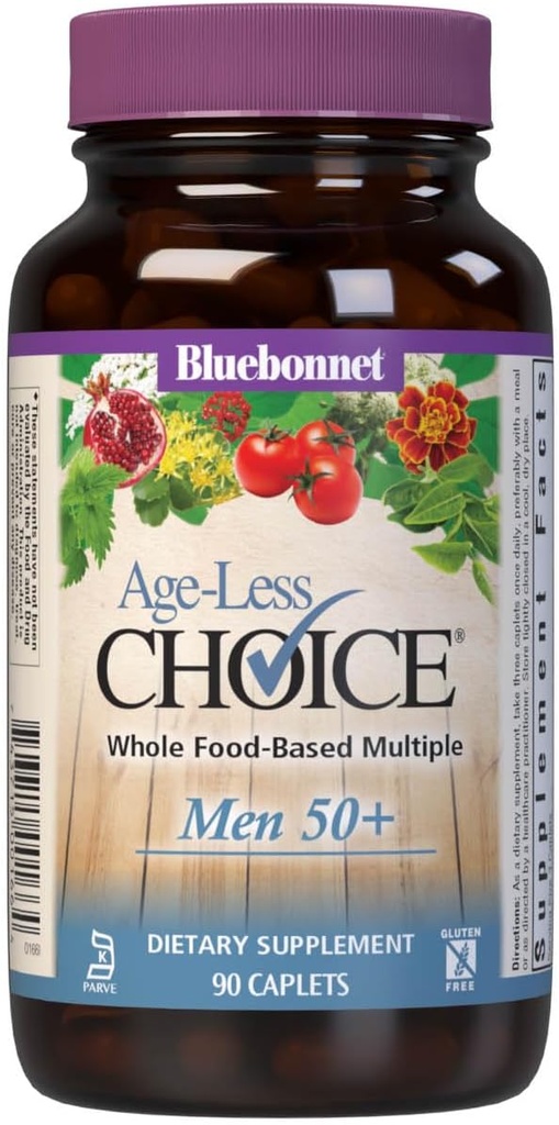 Bluebonnet Beslenme Yaş-Less Choice Whole Food-Based multiple for Men 50+ Caplets, 90 Count