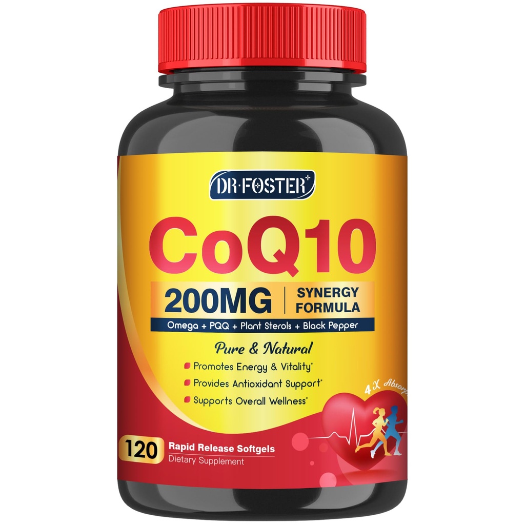 CoQ10 200 mg Vitamin E & Omega 3-6 ile Softgels -9 & PQ - Yüksek Abhidrorpsiyon Coenzyme Q10 Bioperine | maksimum Antioksi | Kalp Desteği & Hücre Enerji Üretimi Tamam | 120 Hizmet