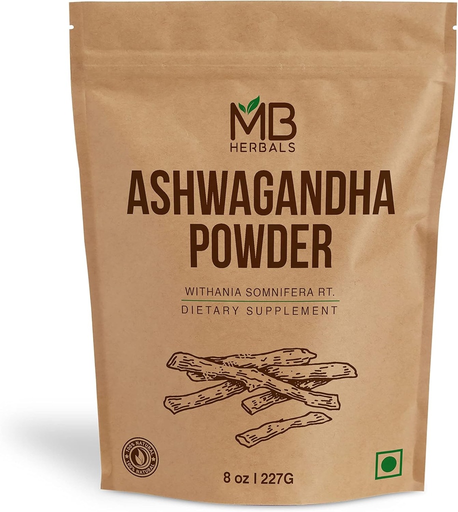 MB Herbals Ashwagandha Toz 8oz (0.5lb) | Lab Test Edildi | Hint BTC | Withania somnifera Root Toz