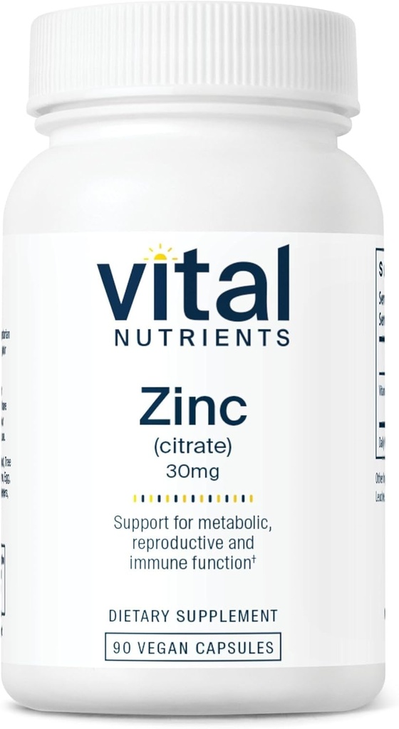 Vital Nutrients çinko Citrate 30mg | Kolay Absorbed Immune Support Supplement* | Vegan çinko Supplement | Gluten, Süt, Soy Free | Non-GMO | 30mg | 90 Capsules