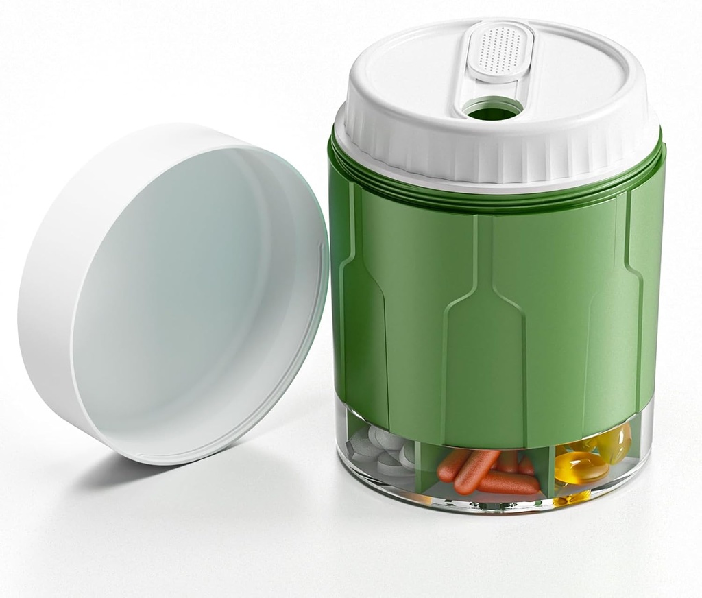 Large Pill Organizer, Daily Pill Dispenser Bottles with 7 Large Compartments，Jumbo Pill Box, Pill Storage Container for Vitamin, Fish Oil, Medicine Supplement, Easy Turn Lid with Attached Label, Green