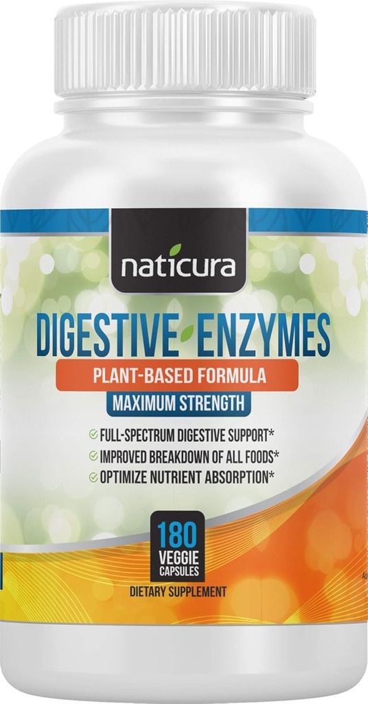 Digestive Enzymes with Probiotics and Prebiotics - Multi Enzyme Vegan Organic Gut and Immune Support Supplement for Men and Women - 180 Capsules - for Bloating, Gas, Lactose Infenderance