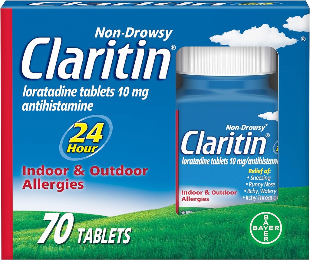 Claritin 24 Saat Alerji ilacı, Non-Drowsy Prescription Strength Alerji Relief, Loratadine Antihistamin Tabletleri, 70 Kont