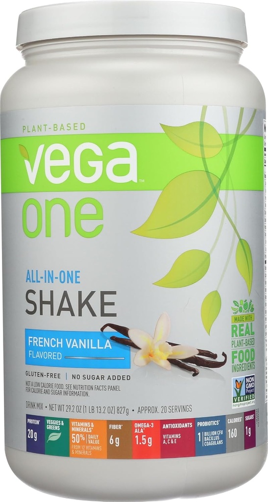 Vega One All in One Nutritional Shake French Vanilla - Plantive Vegan Protein Toz, Süt, Gluten Free, Non GMO, 29.2 Ounce (Paket 1)