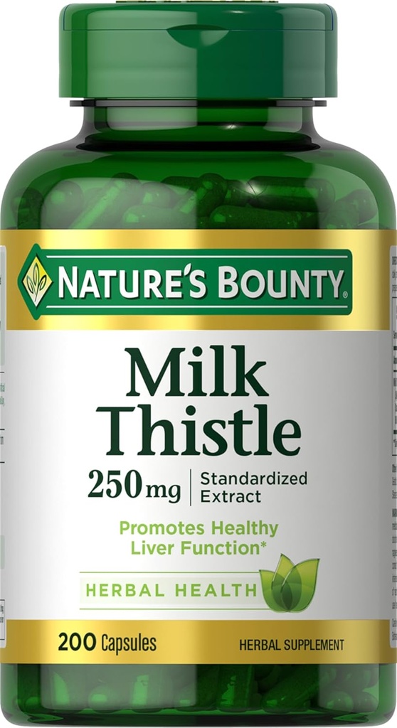 Nature's Bounty Milk Thittle Κάψουλες, που χρησιμοποιούνται παραδοσιακά για την υγεία του ήπατος, συμπλήρωμα βοτάνων, 250 mg ανά υπηρεσία, 200 Count