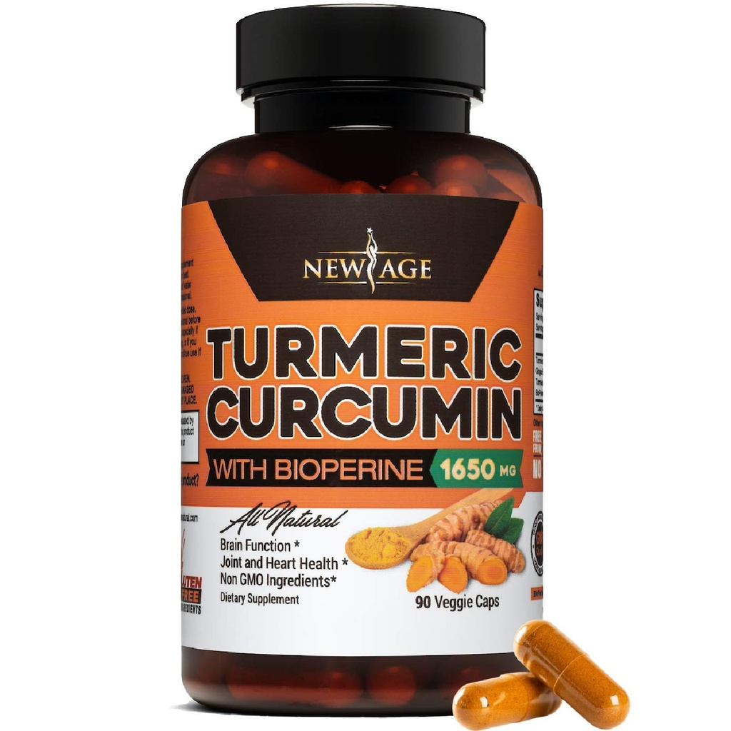 NEW AGE Turmeric Curcumin with Bioperine Capsules - Natural Joint & Wellness Support with 95 Standardized Curcuminoids for Potency & Abxia - Non-GMO, Gluten Free (90 Kont)