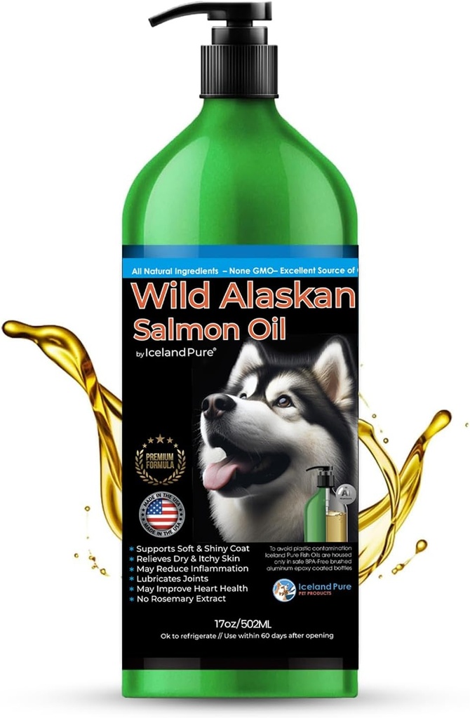 Wild Alaskan Salmon Oil for Dogs and Cats by İzlanda Pure | 1.043 mg of Omega-3 per Teaspoon | Salmon Oil & Pollock Mix | Ted-Free Brushed Alüminyum Renkli - 17 ozz