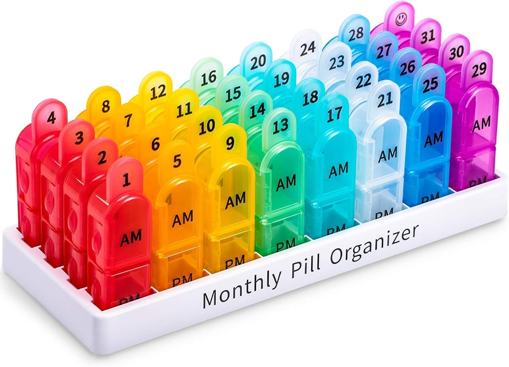 Pill Organizer Monthly 2 Times a Day, 30 Day Pill Organizer AM PM, One Moon Pill Box Organizer with Unique Crime Design, 31 Day Travel Midicine Pill Cases Hold to Vitamin, Supplements & Drugs