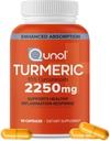 Qunol Turmeric Curcumin with Black Pepper, 2250 mg Turmeric Extract with 95 Curcuminoids, Ekstra Güçlü Turmeric Supplement, Gelişmiş Aborpsiyon, Ortak Destek Tamam, 90 Vegetarian Capsules