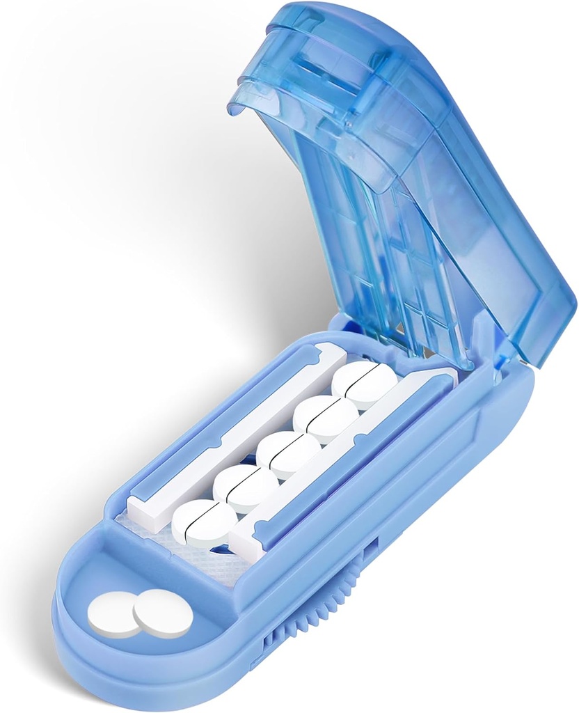 DUBSTAR Pill XS Küçük ve Küçük Piller için Splitter, Küçük veya Büyük Pills için Çok Çeker, Ayarlanabilir Pill Splitter with Centering Device and Blade Guard for Multi Tablets (Pale Blue)
