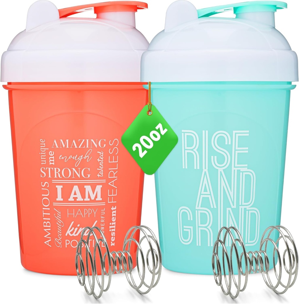 [2 Pack] 20-Ounce Shakeer μπουκάλι με Motivational Quotes (Coral & Mint) 