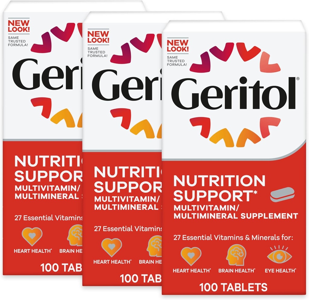 Geritol, Multivitamin Supplement, Contains B-Vitamins, Antioksis, Vitaminler C, E & D ve Iron, 27 Temel Vitaminler ve Mineraller, Gluten-Free, Non-GMO, No Yapay Sweeteners, 100 Tablet, 3 Pack