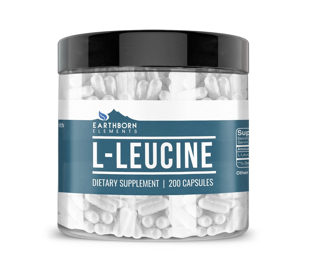 Earthborn Elements L-Leucine 200 Capsules, Pure & Undiled, No Wordss