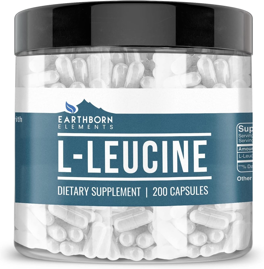 Earthborn Elements L-Leucine 200 Capsules, Pure & Undiluted, No Additives