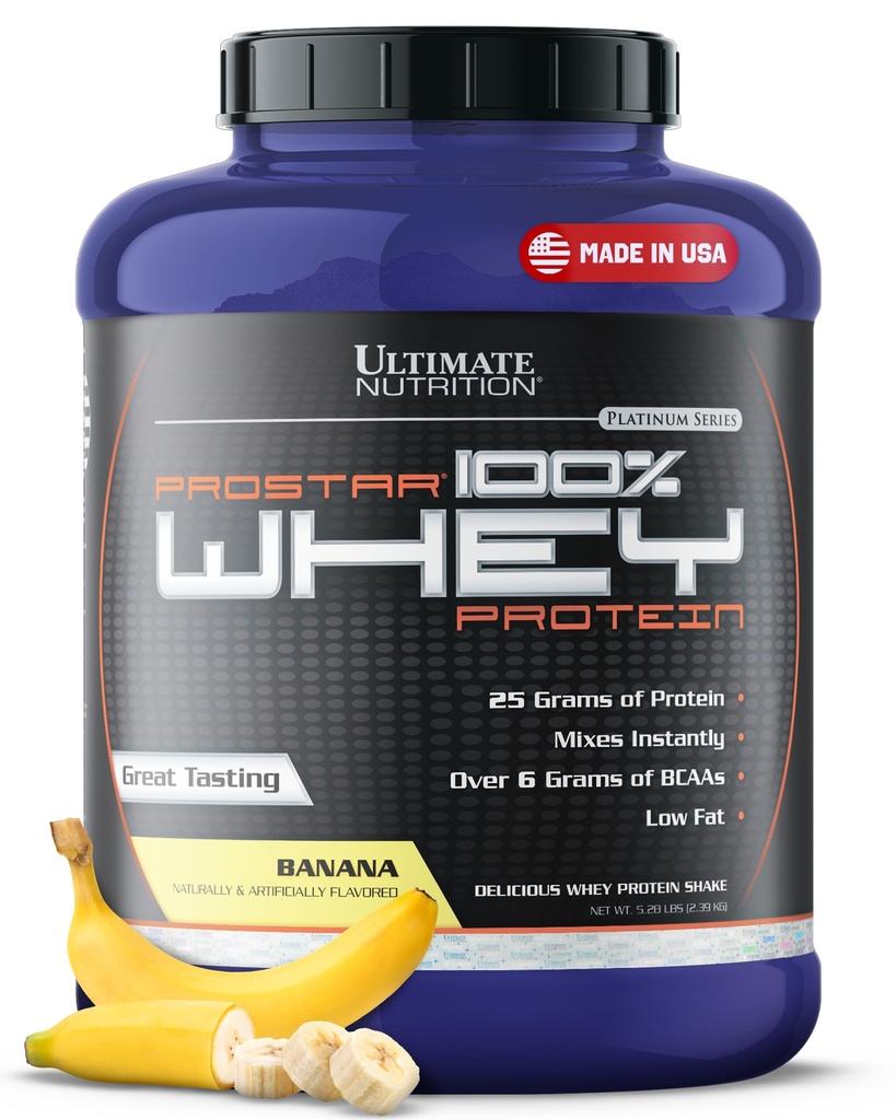 Ultimate Nutrition Prostar Whey Protein Toz Isolate, Banana - Low Carb, High Protein Toz Shake for Muscle Gain & Recovery - Low sodyum, Low-Fat & Keto Friendly - 528 lbs Tuba