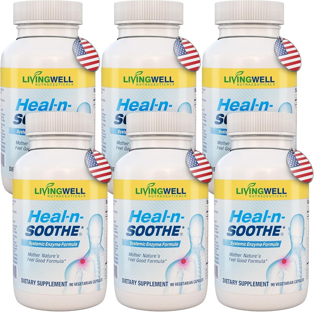 HEAL-N-SOOTHE κοινά συμπληρώματα υποστήριξης - πρωτεολυτικά ένζυμα όπως Bromelain & Papain, με Boswellia, Turmeric & Ginger- προάγει πρωτεΐνη Digestive λειτουργία & άμυνα σώματος Wellness- 90 κόμη (6 Pack)
