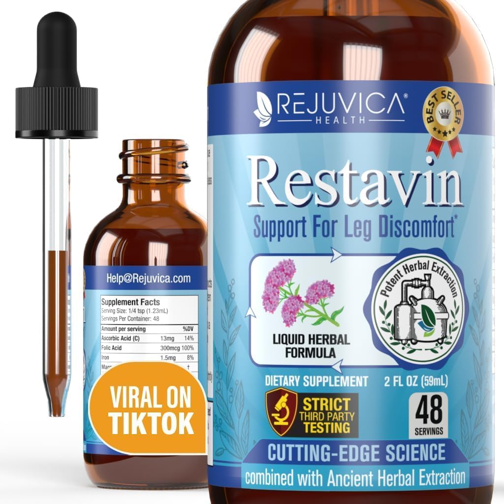 Restavin - Advanced Leg Support Supplement - Daha İyi Abhidrasyon için Sıvı Teslimat - C, Iron, Valerian, Turmeric, Magnezyum & More!