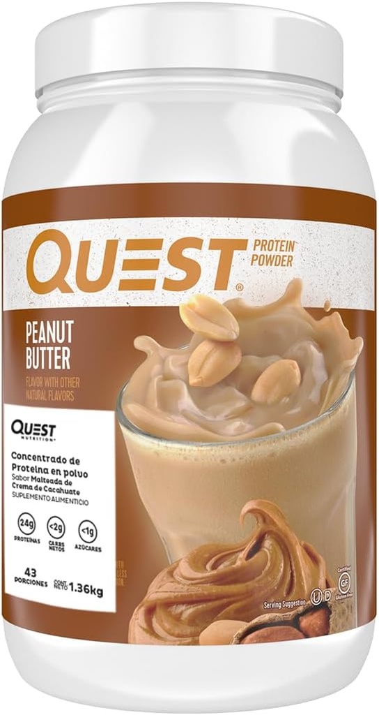 Quest Διατροφή πρωτεΐνης φυστικοβούτυρο σκόνη, 23g πρωτεΐνη, 1g ζάχαρη, χαμηλή υδατάνθρακες, χωρίς γλουτένη, 3 Λίρες, 43 εξυπηρετούν