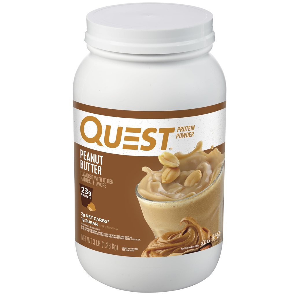 Quest Beslenme Peanut Butter Protein Toz, 23g Protein, 1g Sugar, Low Carb, Gluten Free, 3 Pound, 43 Hizmetler