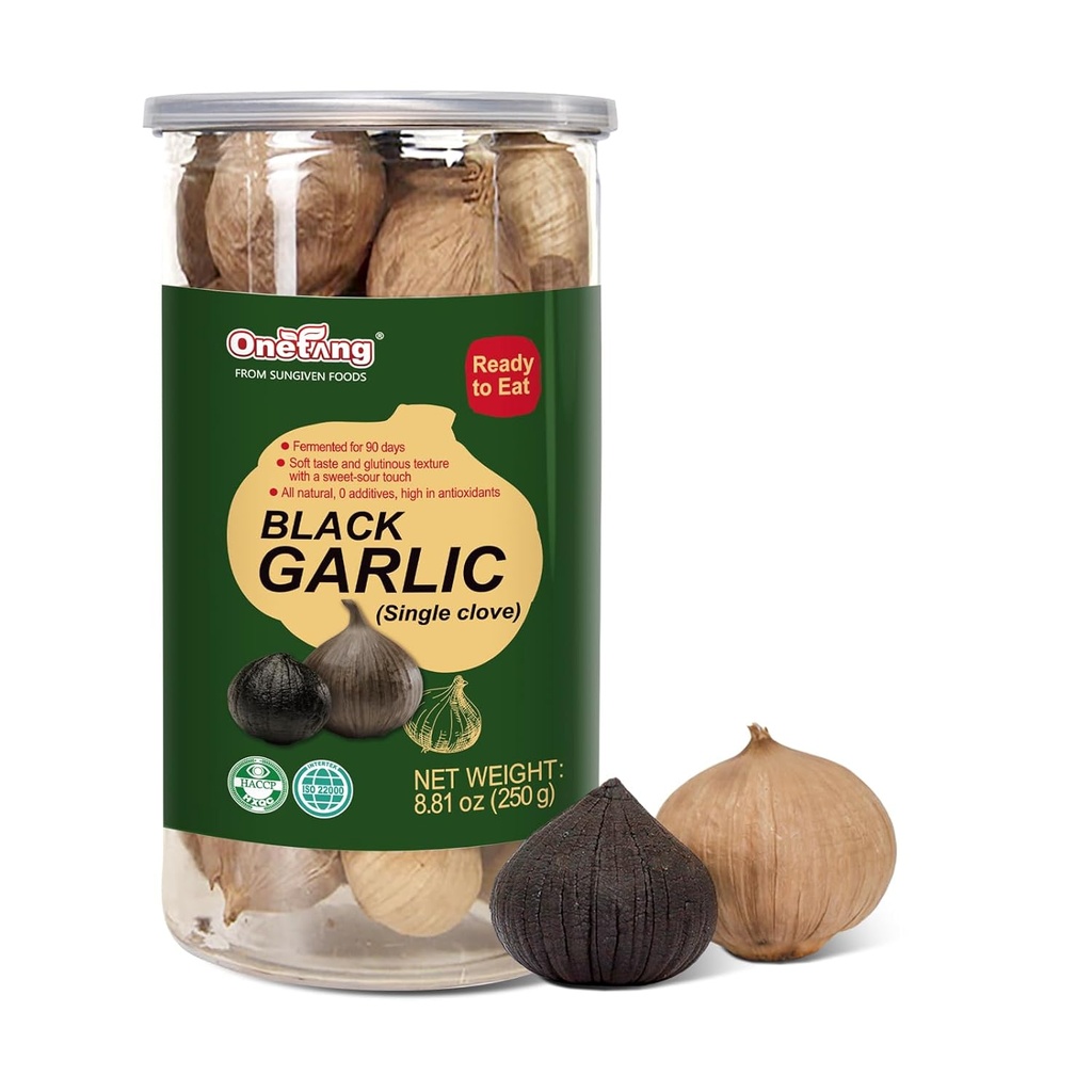 ONETANG Μαύρο Σκόρδο 8.82 Oz (250g.), Ολόκληρο Μαύρο Σκόρδο Ζυμωμένο για 90 ημέρες, Super Foods, Μη-GMO, Μη-Πρόσθετα, Υψηλή σε Αντιοξειδωτικά, Έτοιμος να Τρώτε για Σνακ Υγιεινή, Υγιεινή Συνταγές