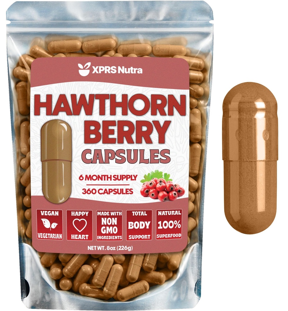 κάψουλες Hawthorn Berry Powder - 360 Count (6 Μήνας Προμήθεια) - Premium κάψουλες Hawthorn Berry για Καρδιαγγειακή Υποστήριξη - Hawthorne Berry Powder - Ένα Ιδανικό συμπλήρωμα Hawthorne για άνδρες και γυναίκες