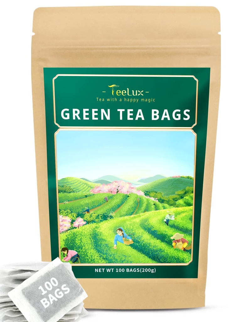 TeeLux Yeşil Çay Çanta, Doğal Saf Yeşil Çay, Süper Antioksi, Caffeinated, 100 Kont Tea Çanta Genel Sağlık Destek Genel Sağlık
