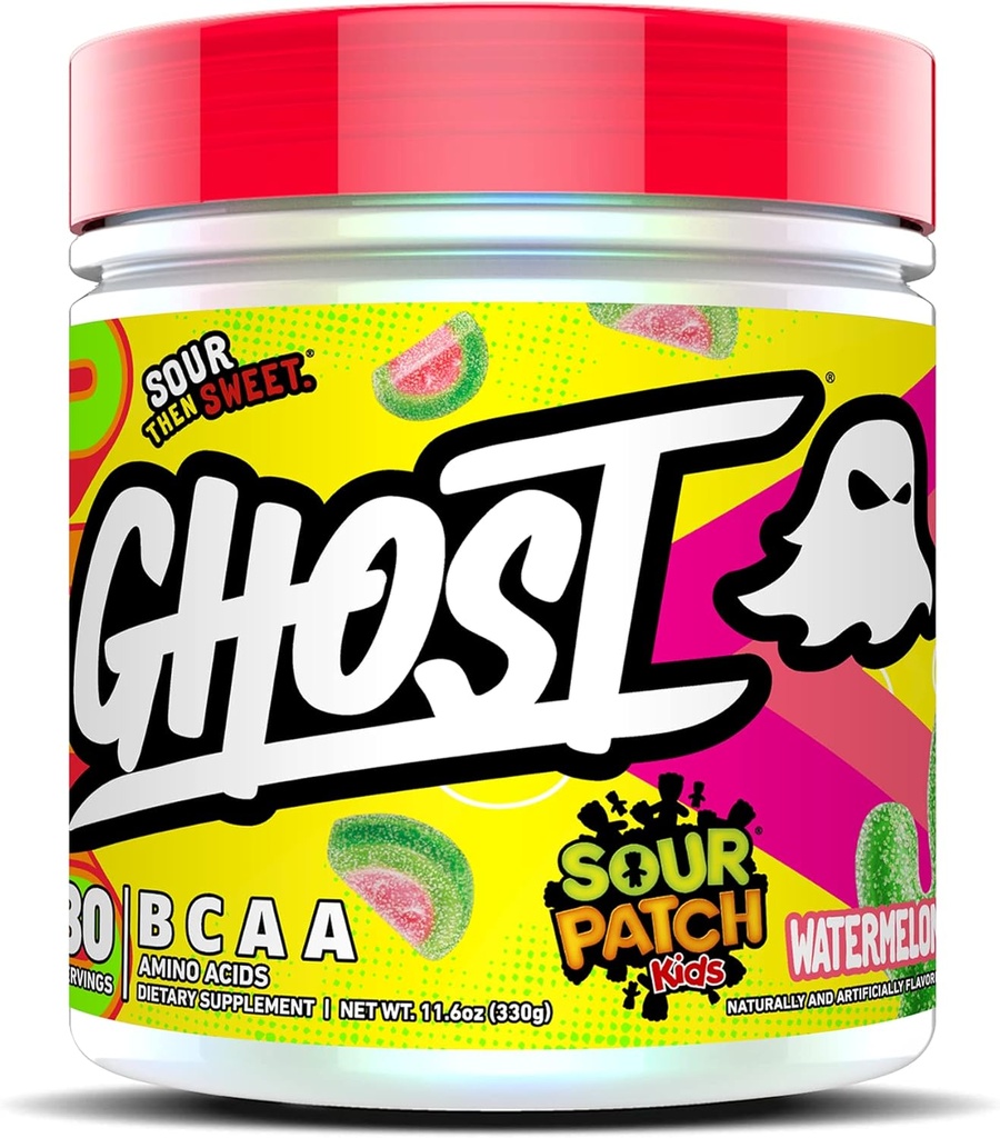 GHOST BCAA Toz Amino Asits Supplement, Sour Patch Kids Watermelon - 30 Hizmet - Sugar-Free Intra, Post & Pre Workout Andro Toz & Recovery Drink, 7G BCAA