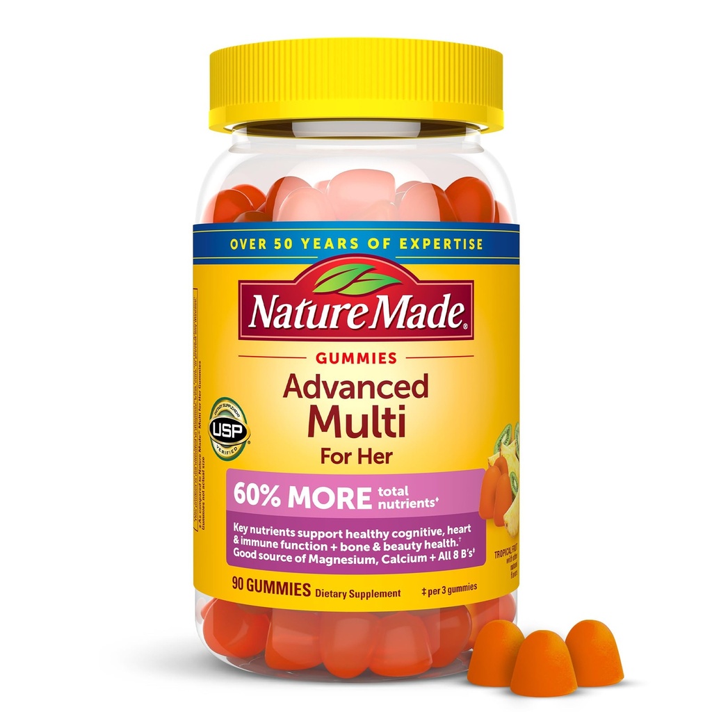 Nature Made Advanced Women Gummy Multivitamins with Magnesium Citrate, Calcium, B Vitamins, Multivitamin Gummies για γυναίκες, 90 Multi Vitamin Gummies, 30 Day Supply