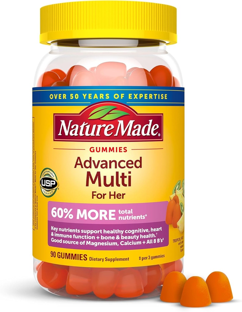 Nature Made Advanced Womens Gummy Multivitamins with Magnezyum Citrate, Food, B Vitamins, Multivitamin Gummies for Women, 90 Çok Vitamin Gummies, 30 Day Supply