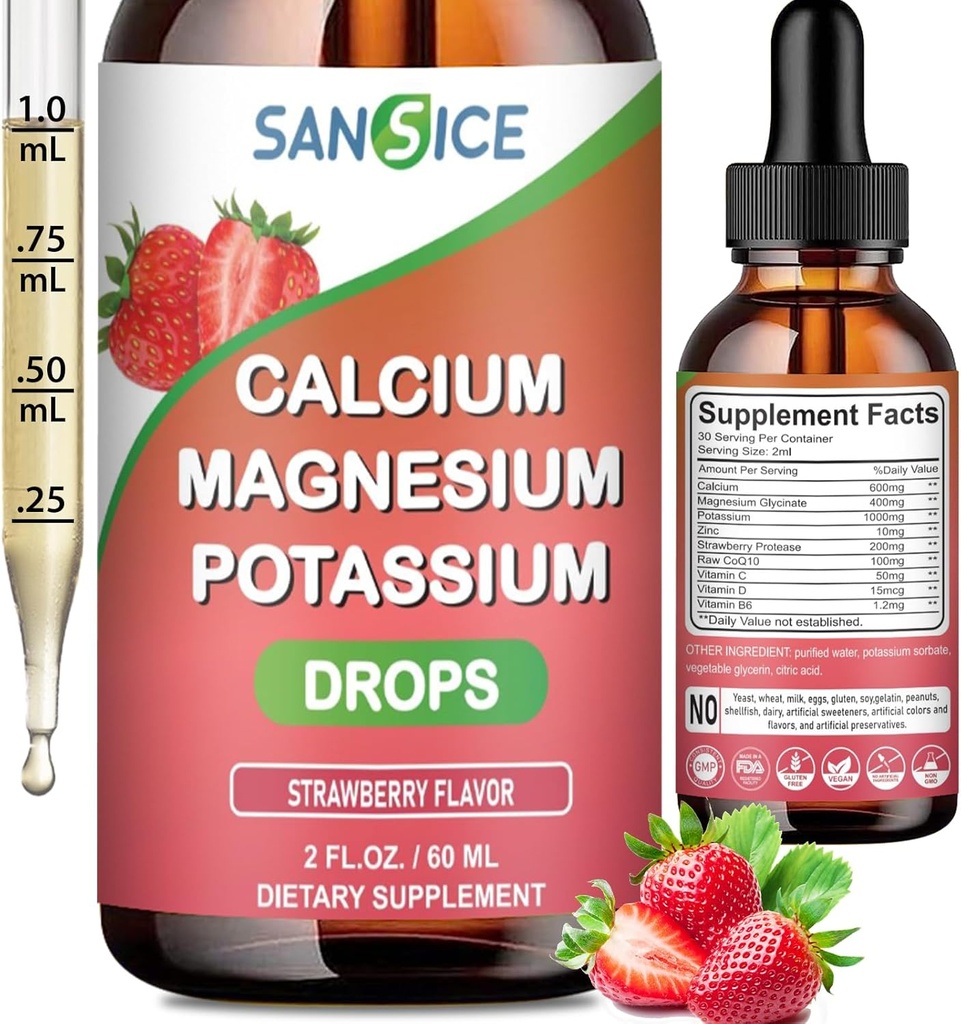 Magnezyum Pyumfer Supplements Magnezyum, Glycinate 400 mg çinko Multivitamin Dropselli Pyumfer Eksileri Yüksek Apsiyon Vegan GMO (60 ml/Strawberry Flavor)