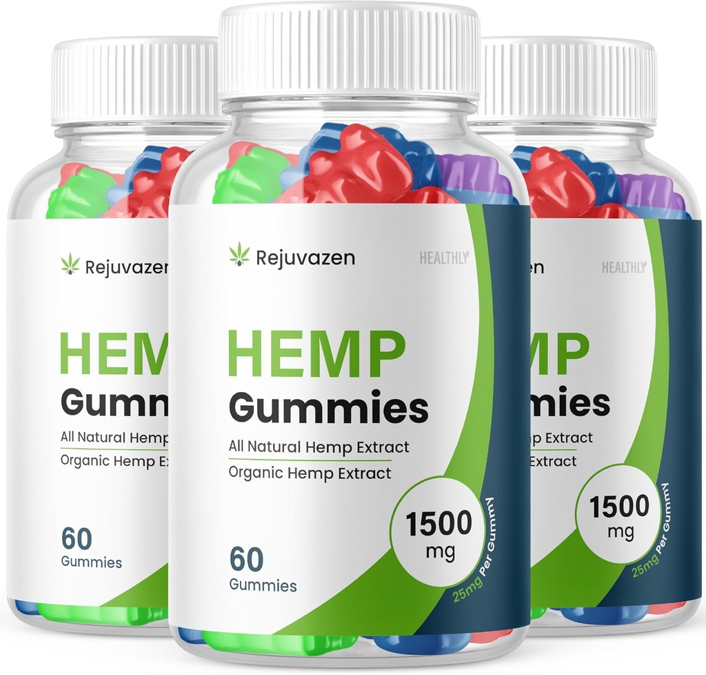 (3 Pack) Rejuvazen Gummies - Resmi Formula - Rejuvazen Hemp Gummies Kan Baskı Şeker Formula 300 mg, Rejuvazen Gummies Yüksek Potency Büyük Boyut Gummies 25mg Per Gummy 1500 mg (180 Gummies)