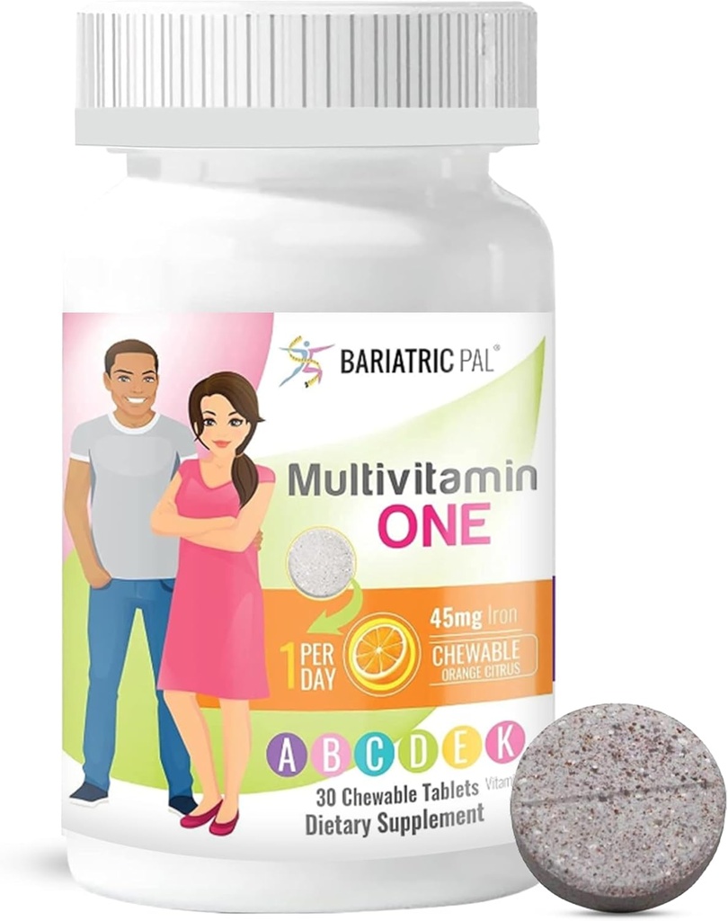 BariatrikPal Multivitamin ONE 1 per Day! Bariatrik Multivitamin Chewable ile 45 mg of Iron | Orange Citrus | Bariatrik Cerrahi Hastaları için Vitamin | 30 (1 Ay Supply)