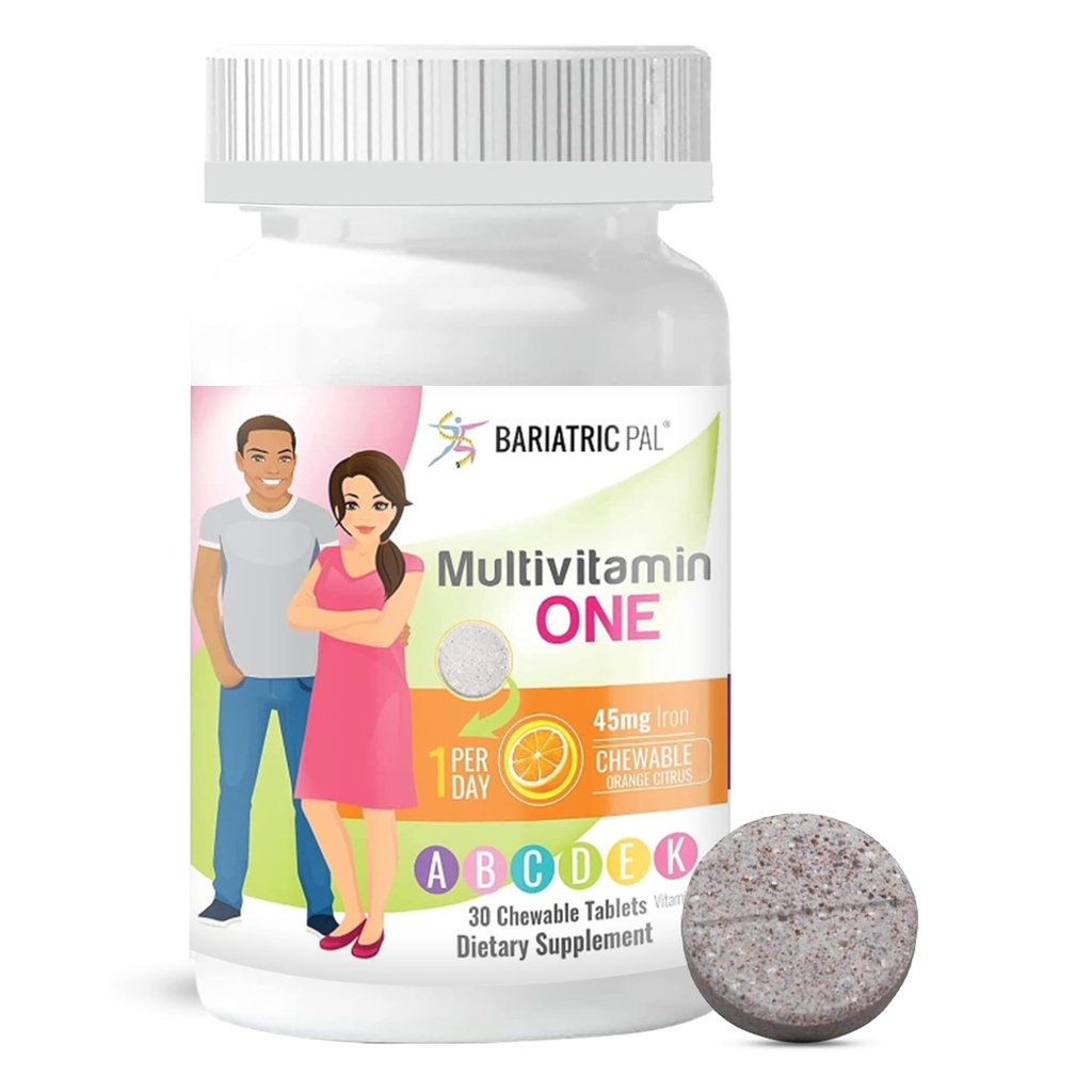 BariatrikPal Multivitamin ONE 1 per Day! Bariatrik Multivitamin Chewable ile 45 mg of Iron | Orange Citrus | Bariatrik Cerrahi Hastaları için Vitamin | 30 (1 Ay Supply)