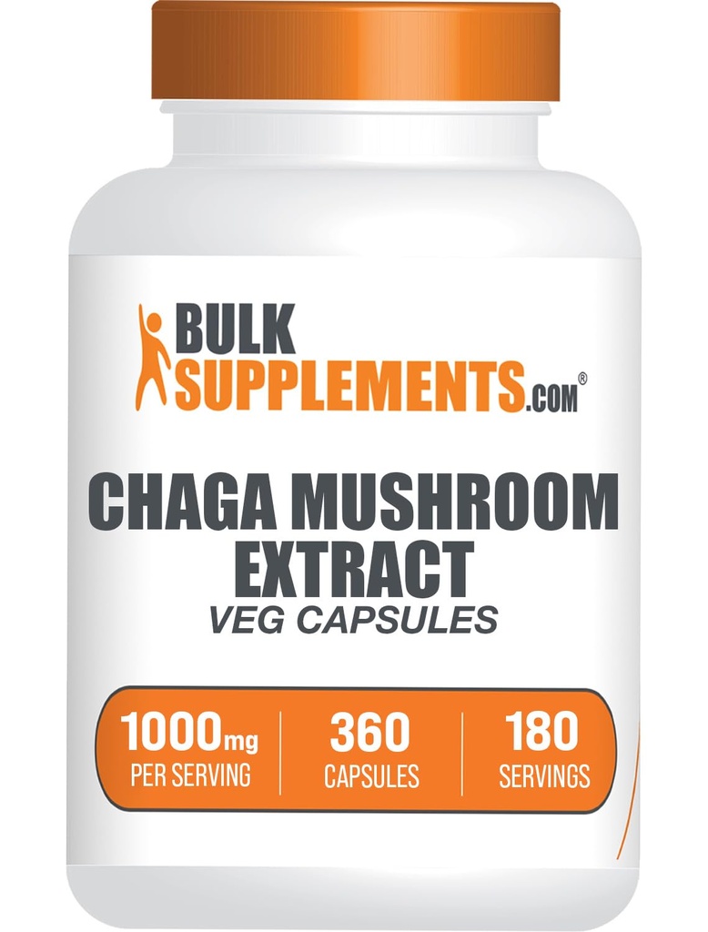 BulkSupplements.com Chaga Mushroom Extract Capsules - Chaga Extract, Chaga Mushrooms - Vegan & Gluten Free, 2 Capsules per Service (1000 mg), 360 Count (Pack of 1)
