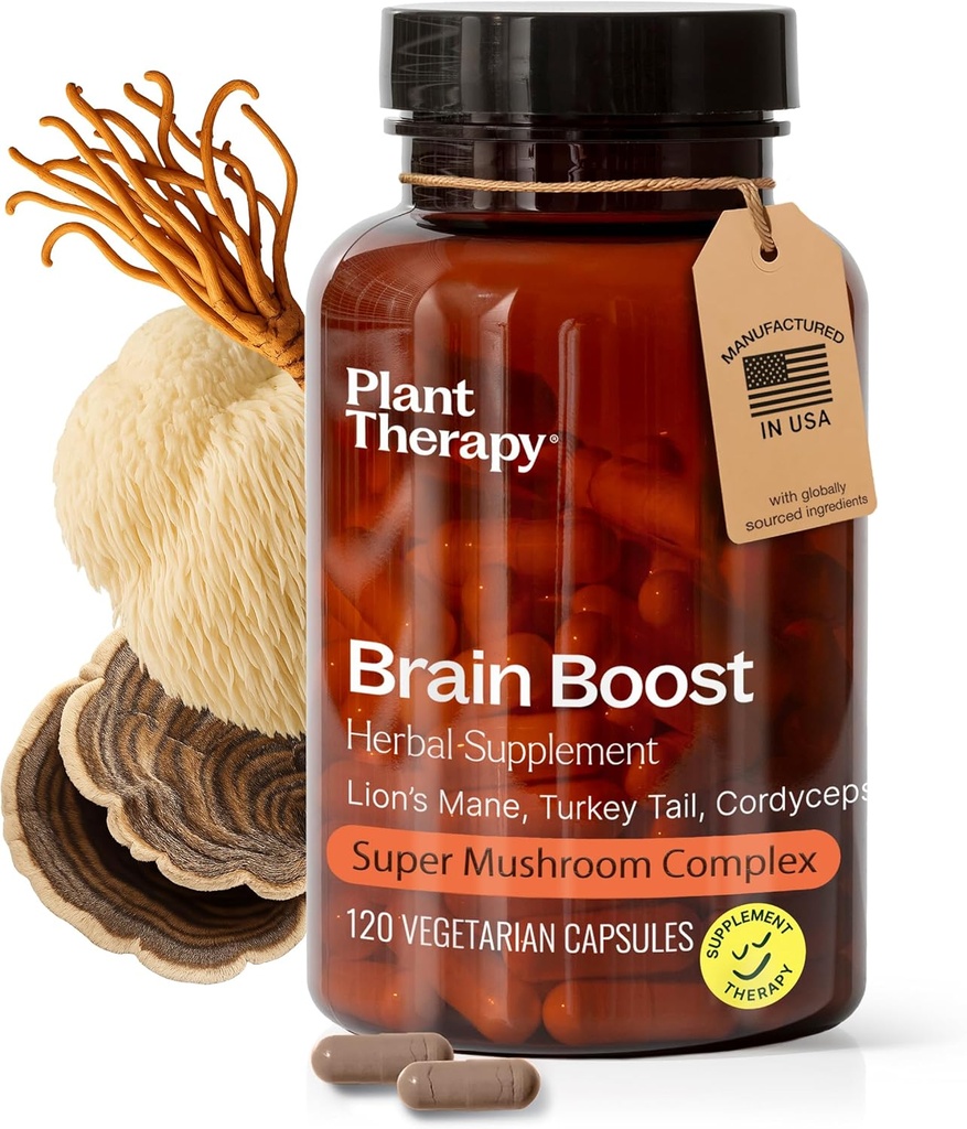 Plant Therapy Lion's Mane Capsules ABD'de 4 Ay Supply with Turkey Tail and Cordyceps Supports Memory Focus Supplements for Women & Men Brain Boost 120 Vegetarian Capsules