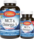 Carlson - MCT & Omega-3, Coconut Oil, Caprylic & Capric Acids, EPA & DHA, Enerji Üretimi, Fat Metabolism & Brain Health, 120+30 Softgels