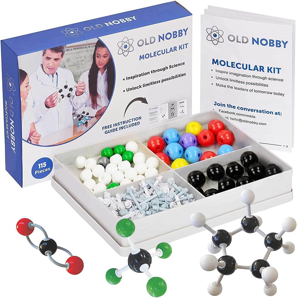 Eski Nobby Chemistry Model Kit - 115 Adet Moleküler Model Set Atomlar, Bonds, Öğretim Kılavuzu - Öğrenciler için STEM Bilim Aracı, Organik Kimya, Moleküler Öğrenme - Renkli Modeller