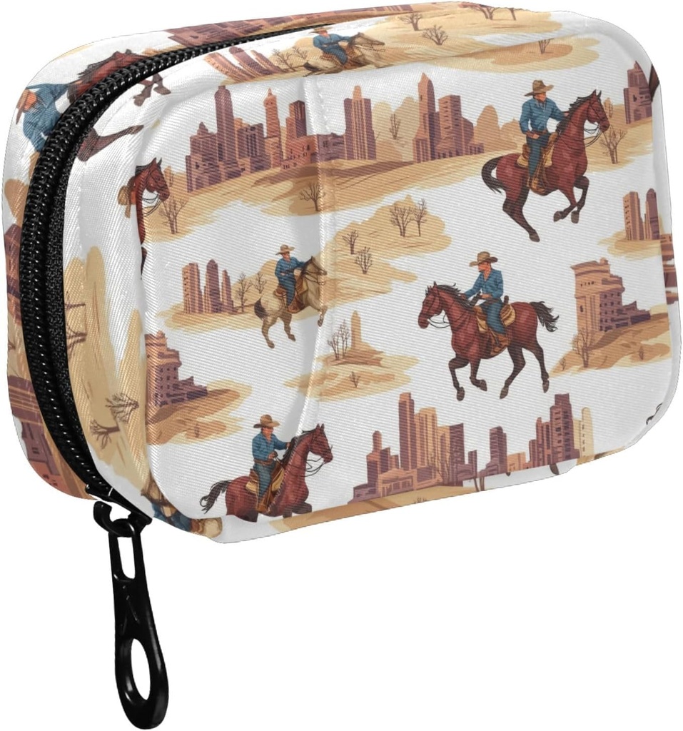 Fustylead Western Cowboy Riding Horse and Building Pill Organizer for Purse, Haftalık Portatif Pill Box with lips to Storage Vitamins Fish Oils Drugs Supplements Supplements