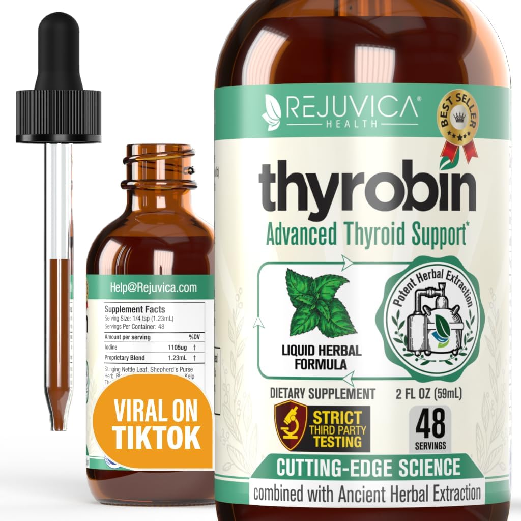 Thyrobin - Gelişmiş Tiroid Desteği Tamam - Daha İyi Aborpsiyon için Sıvı Teslimat - Iodine, Sting Nettle, Kelp, Astragalus, Ashwagandha & More!