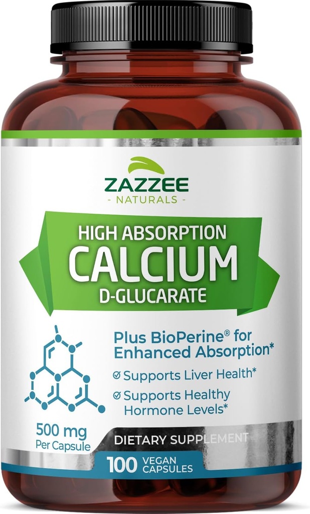 Zazzee High Abxiadis D-Glucarate, Capsule başına 500 mg, 3 mg BioPerine for Betterd Abors, 100 Vegan Capsules, Plus Broccoli 10:1 Ekstraksiyon, 100% Vegetarian, CDG, All-Doal ve Non-GMO