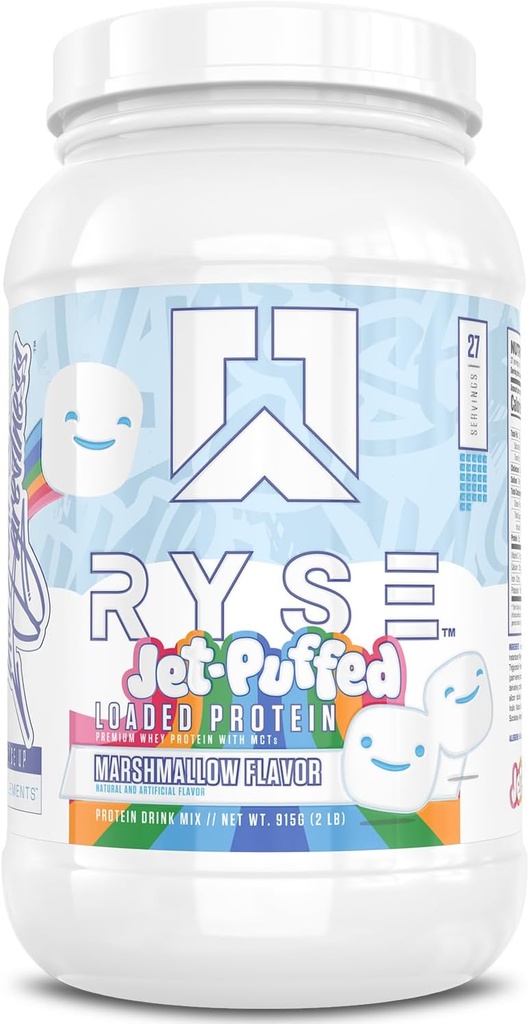 RYSE, Protein Tozu - Jet-Puffed Marshmallow - 25g Whey Protein Isolate & Yoğun Fiber & MCTs - Low Carb, Low Sugar, Digestive-Friendly - 27 Hizmet / 2 lb Tuba
