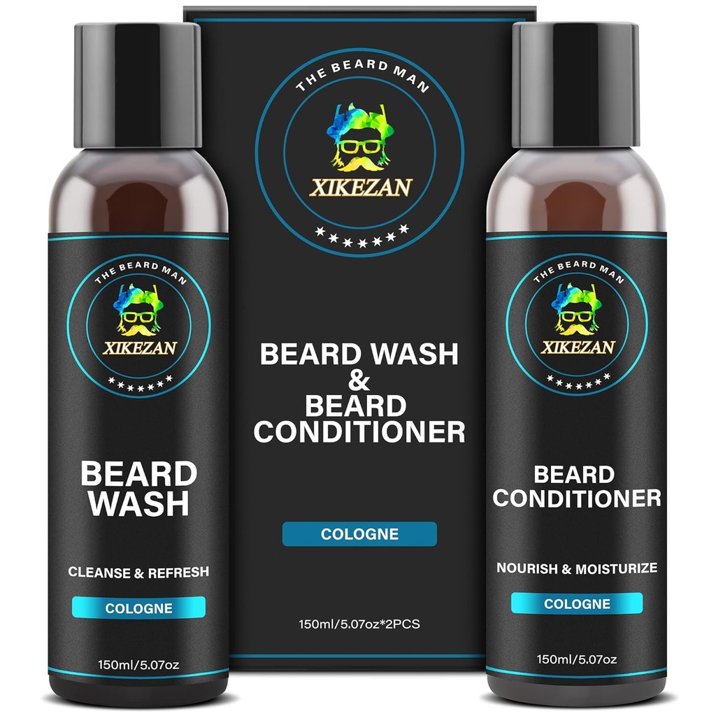 XIKEZAN Beard Wash & Beard Situationer Natural Softener Set w/Argan & Jojoba Oils Smooths & Supports Christmas Stocking Thingsers Father Day Armağan for Men He Dad Boyfriend Husband